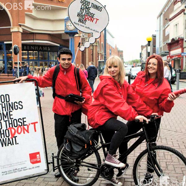 recruitment street team with ad-bike and ad-backpack